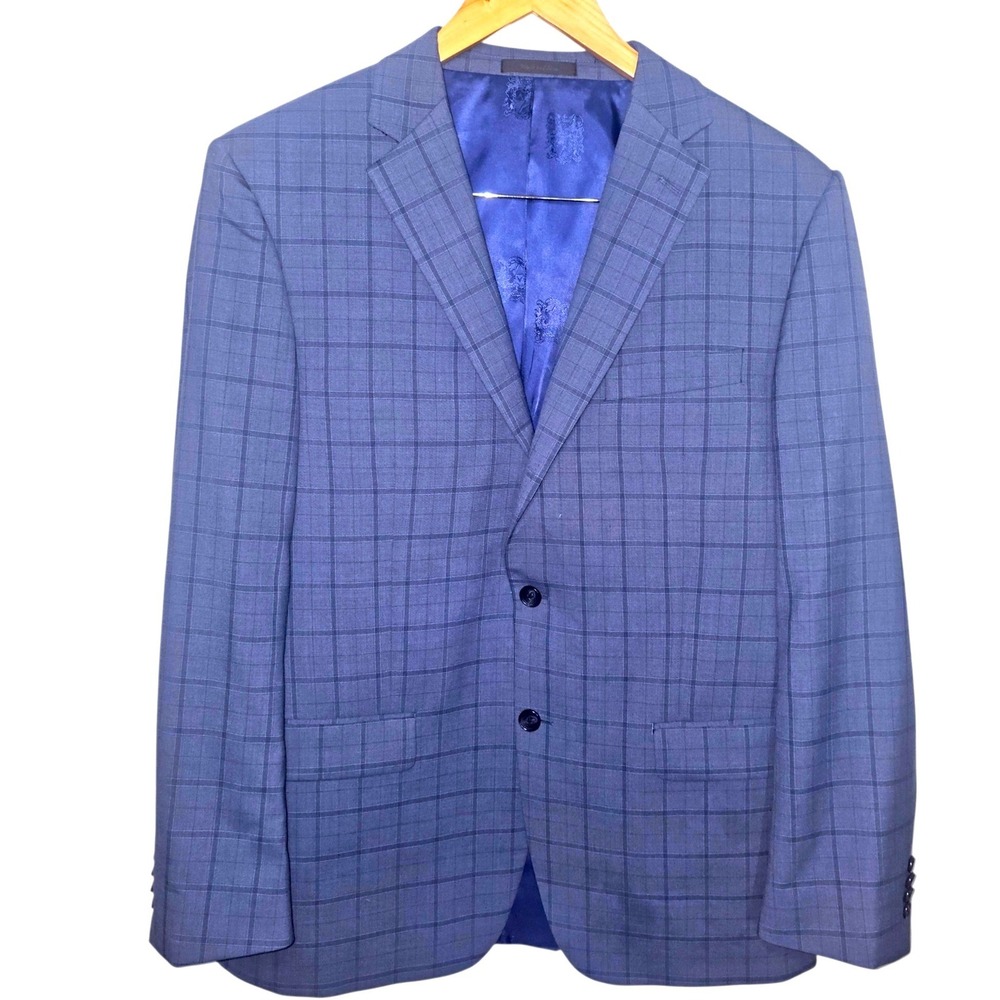 Austin Reed London Mens Blue Windowpane Check Two Button Blazer Sport Coat 42R‎